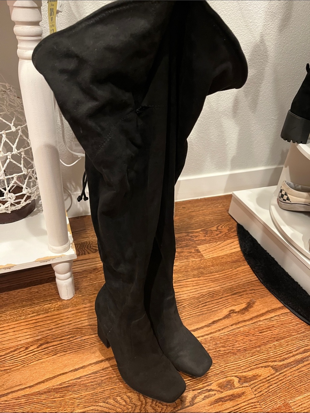 Black Over-the-Knee Suede Heeled Boots